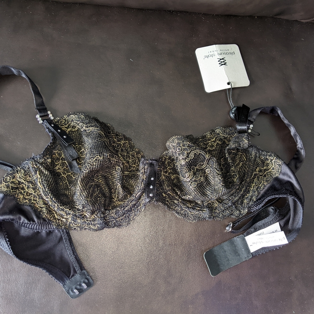 Pleasure State black gold bra 34B Sample